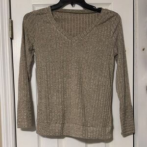 SHEIN Long Sleeve Ribbed Top - Taupe